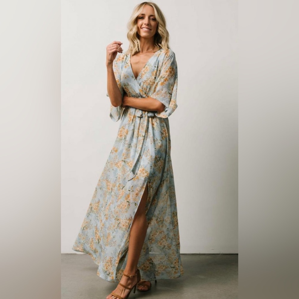 Baltic Born Light Blue Floral Maxi Dress with Yellow Accents
